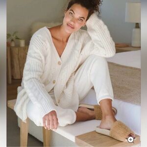 Jenni Kayne Cable Cocoon Cotton Oversized Chunky Cardigan XS Ivory Cream White